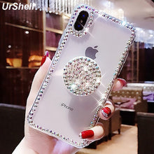 Load image into Gallery viewer, Bling Clear Phone Case For iphone 11 Pro Max X 8 7 6 6S Plus XR XS MAX SE 2020 Thin Slim Transparent Diamond Stand Holder Cases
